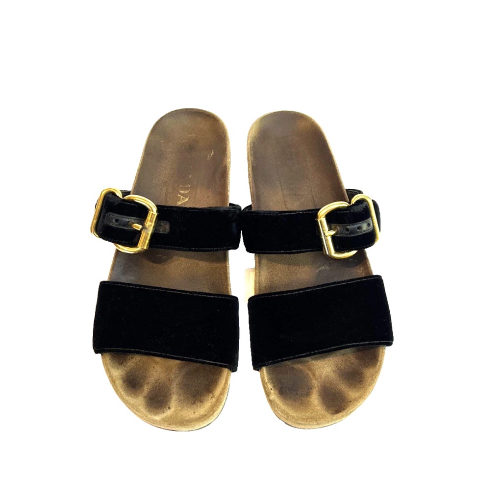 Prada Black Velvet Double Strap Sandals Stripes Women Size 8.5 (39.5)
